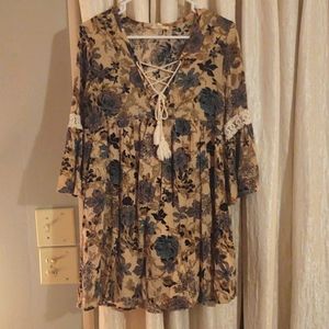 Entro Cute Boho Floral Babydoll Tunic